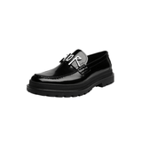 MOCASSINO NERO CON LOGO ARGENTO