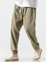 Pantaloni da Jogging in Lino Traspirante a Colore Unito per Uomini