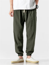 Pantaloni da Jogging in Lino Traspirante a Colore Unito per Uomini