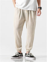 Pantaloni da Jogging in Lino Traspirante a Colore Unito per Uomini