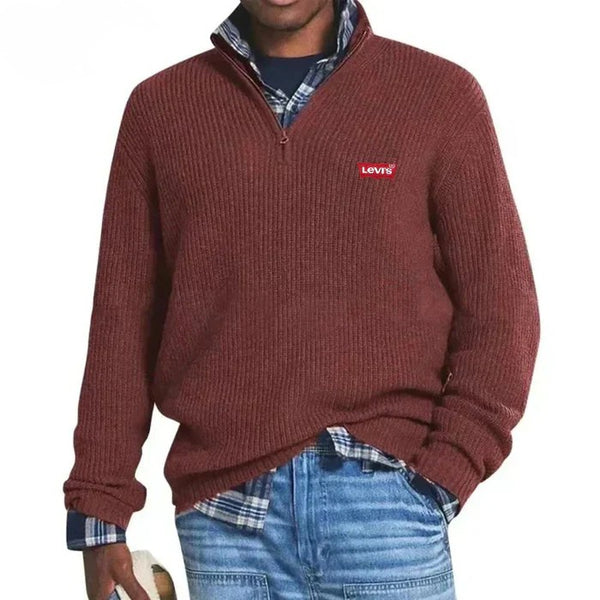 Men’s Quarter-Zip Ribbed Knit Sweater