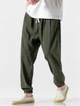 Pantaloni da Jogging in Lino Traspirante a Colore Unito per Uomini