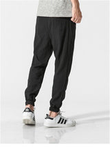 Pantaloni da Jogging in Lino Traspirante a Colore Unito per Uomini