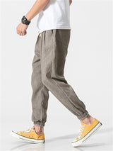 Pantaloni da Jogging in Lino Traspirante a Colore Unito per Uomini