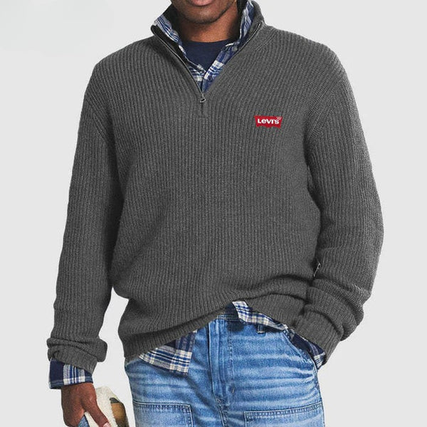 Men’s Quarter-Zip Ribbed Knit Sweater
