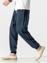 Pantaloni da Jogging in Lino Traspirante a Colore Unito per Uomini