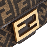 BORSA BAGUETTE CHAIN MIDI IN TESSUTO JACQUARD FF MARRONE