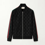 Giacca da tuta nera con monogramma GG e strisce Web distintive 